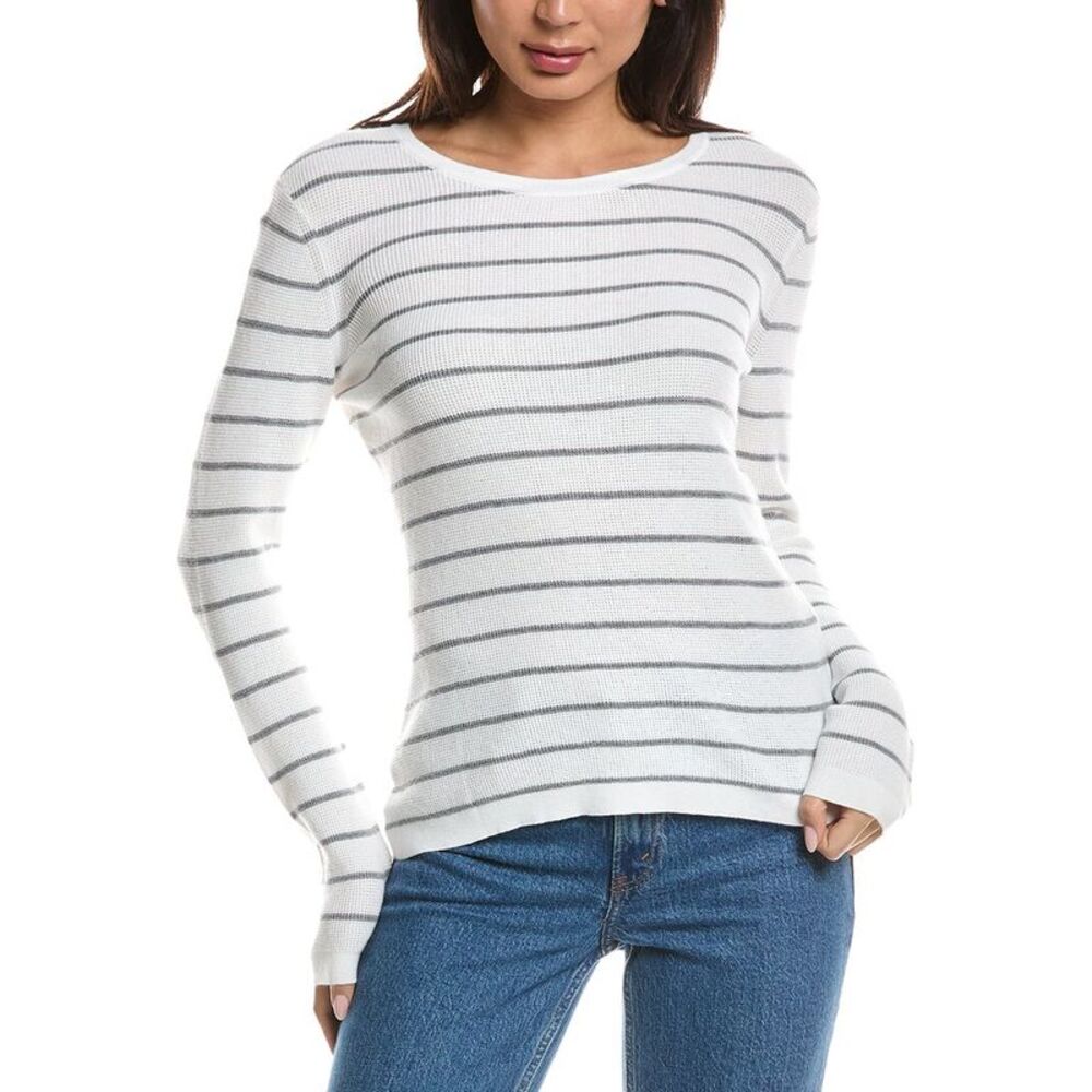 Forte Cashmere Womens Thermal Crewneck Cashmere-Blend Sweater, White